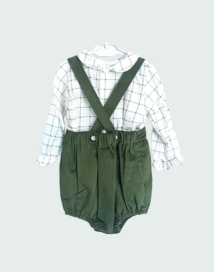 Bailey checked shirt and dungaree romper set, back