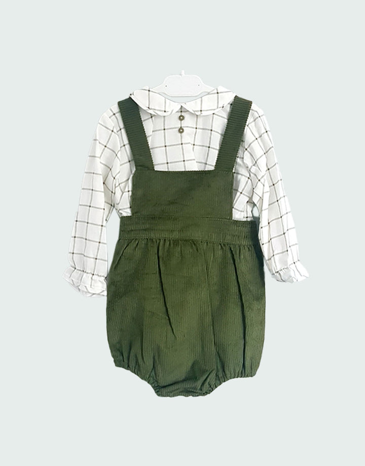 Bailey checked shirt and dungaree romper set, front