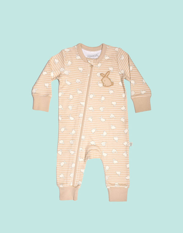 Bunny unisex organic cotton babygrow, front