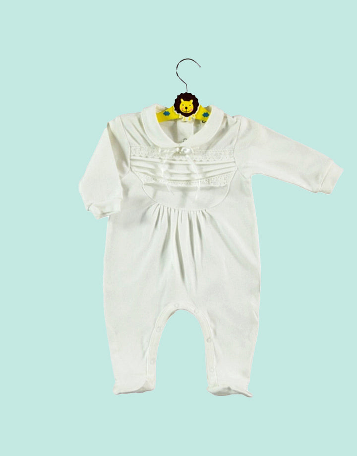 Ecru babygrow with hat, front