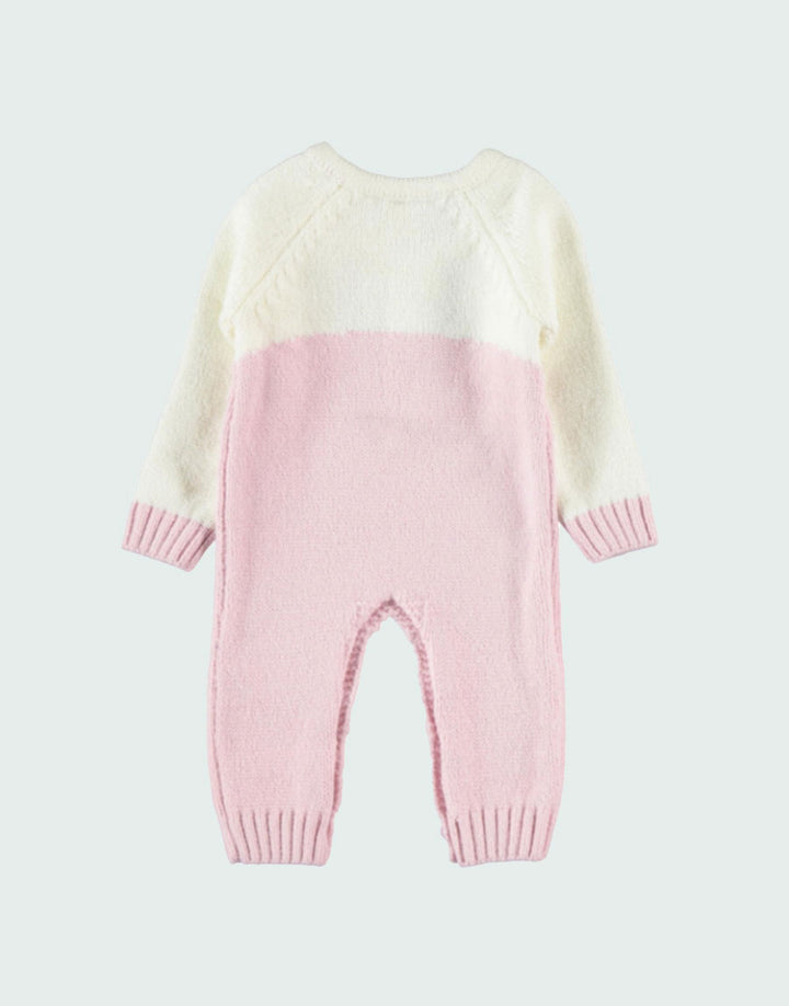 Festive knit romper pink color, back