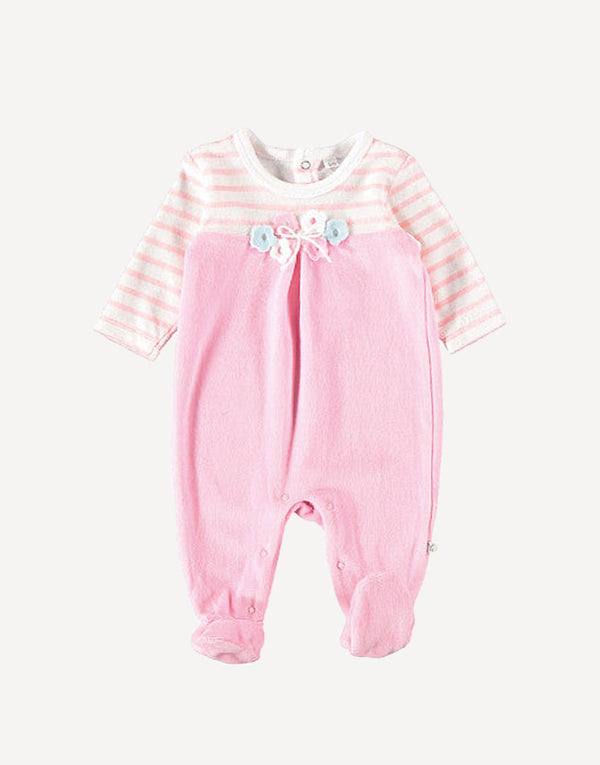 Flowers pink velour babygrow