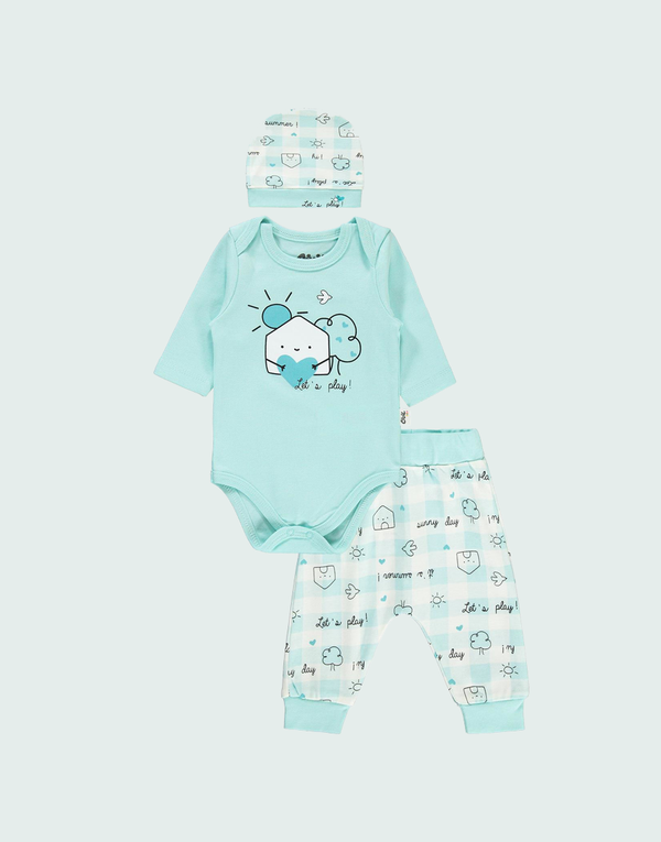 Made from 100% pure Turkish cotton, this baby wear gift set is the perfect way to greet little ones into the world. Set includes super cute hat ,leggings and a bodysuit.