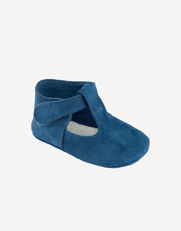 Indigo suede t-bar pre -walker shoes