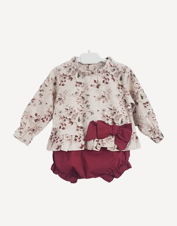 Katia floral and burgundy outfit set, front