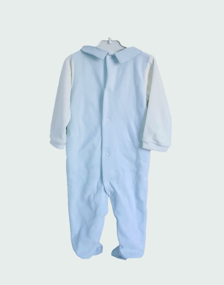 Light blue baby boy romper, back