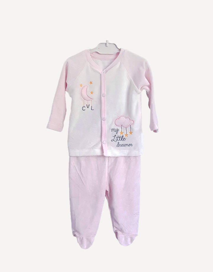 Little dreamer pink velour outfit set, front