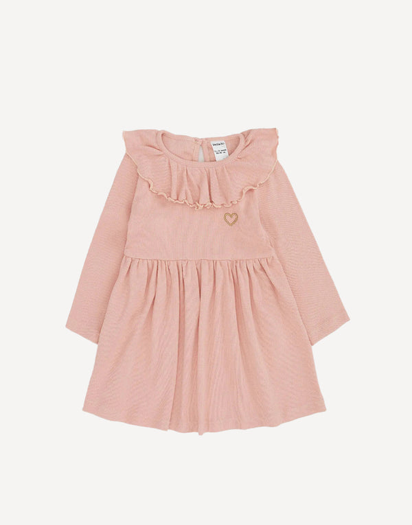 Soft rose vintage ruffle neck dress, front