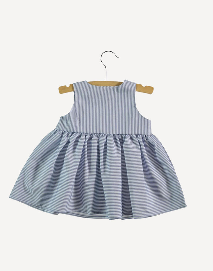 Stripe summer dress blue-white color, back