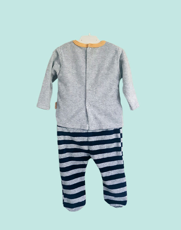 Stripes velour unisex baby outfit set, back