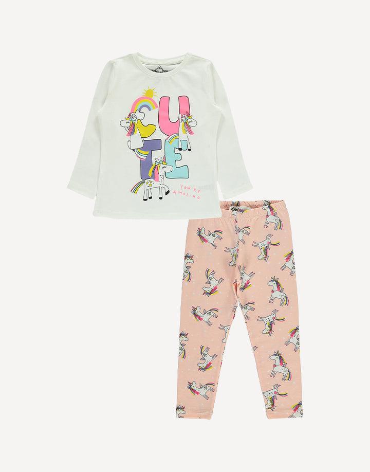 Unicorn two pieces top and leggings outfit set, front