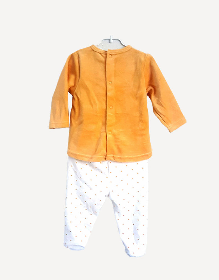 Yellow velour baby outfit set, back