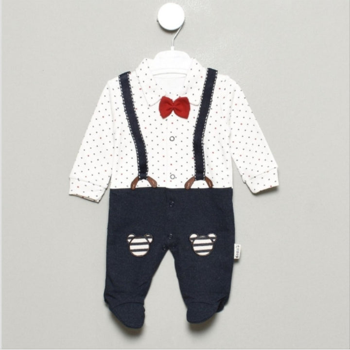 Dark Blue Cotton Baby Romper with Star Print and cute bow 